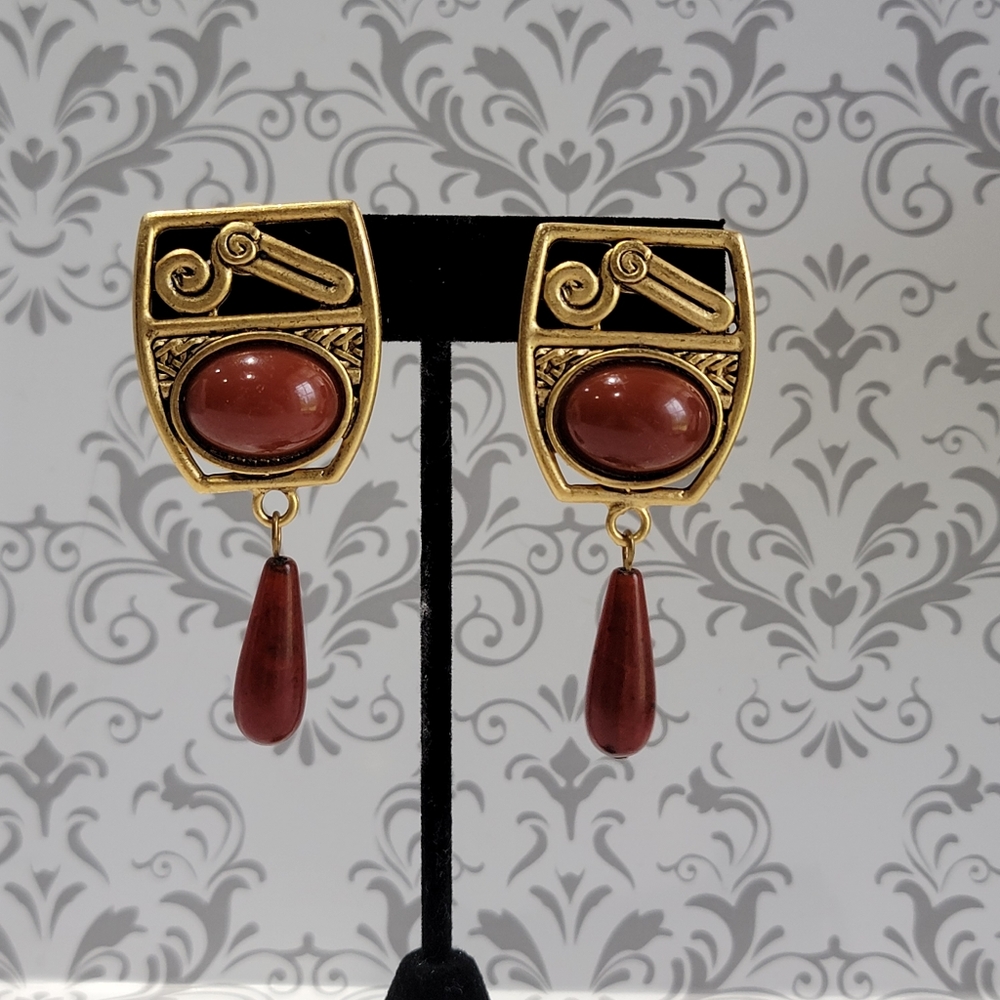 Chico's Vintage Gold Tone Drop Clip On Earrings